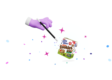 Hand with Magic Wand pointing at Little Bites Peanut Free Snacks